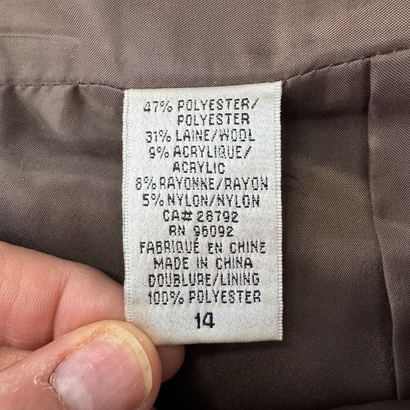 Dalia Collection Women's Wool Blend Midi Skirt Brown Size 14 Lined Slit - Picture 8 of 16